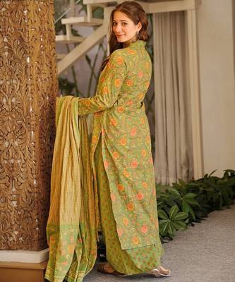 Green color beautiful cambric cotton smart printed readyade suit 2