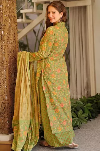 Green color beautiful cambric cotton smart printed readyade suit