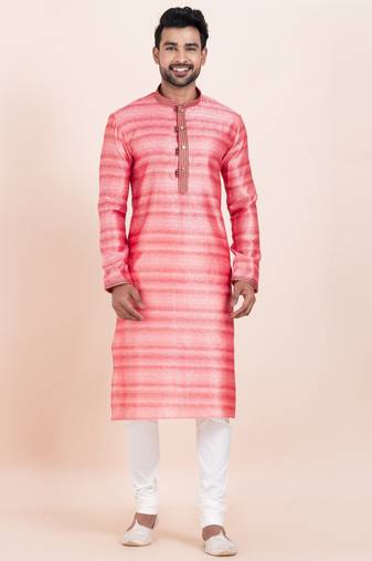 Pink cotton jacquard  premium designer festive wear kurta pyjama set