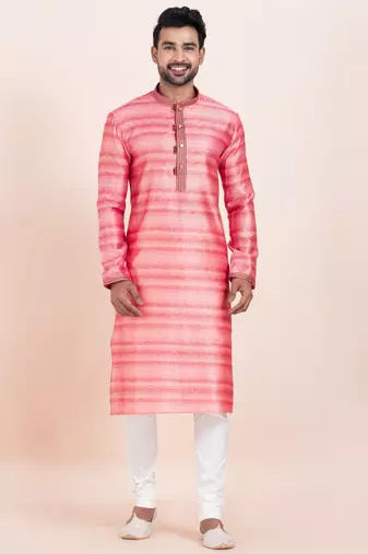 Pink cotton jacquard  premium designer festive wear kurta pyjama set