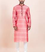 Pink cotton jacquard  premium designer festive wear kurta pyjama set