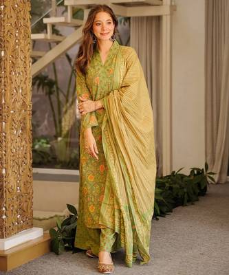 Green color beautiful cambric cotton smart printed readyade suit 3