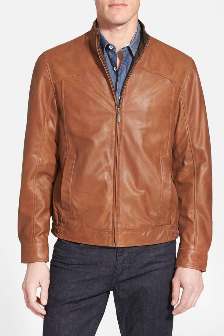 Men's genuine lambskin leather jacket leather motorcycle biker racer style jacket-cl-m53