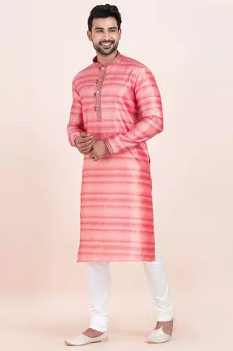 Pink cotton jacquard  premium designer festive wear kurta pyjama set