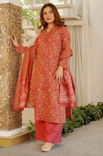 Rust color beautiful cambric cotton smart printed readyade suit
