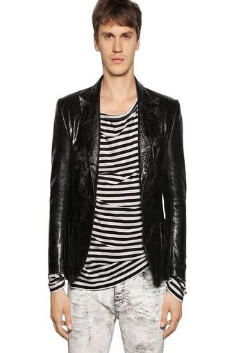 men's genuine lambskin leather blazer jacket classic moto zip style