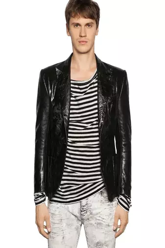 men's genuine lambskin leather blazer jacket classic moto zip style