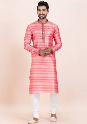 Pink cotton jacquard  premium designer festive wear kurta pyjama set 4