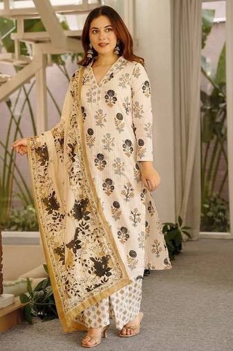 Off white color beautiful cambric cotton fabric smart printed readyade suit