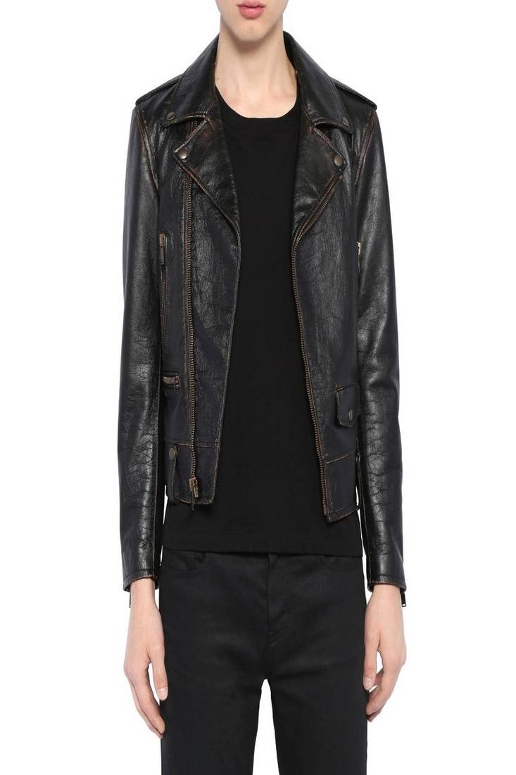 Men's genuine lambskin leather jacket leather motorcycle biker racer style jacket-cl-m55