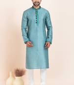 Teal coton with croset work premium designer festive wear kurta pyjama set