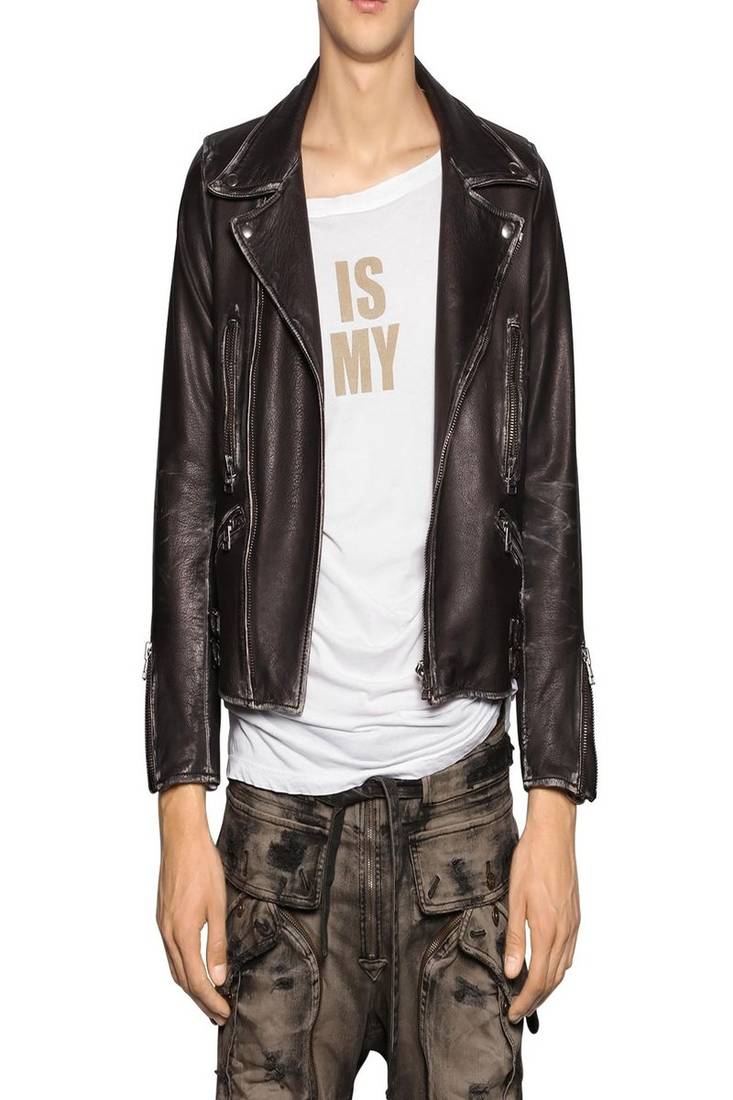 Men's genuine lambskin leather jacket leather motorcycle biker racer style jacket-cl-m58