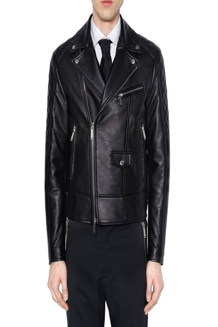 Men's genuine lambskin leather jacket leather motorcycle biker racer style jacket-cl-m59