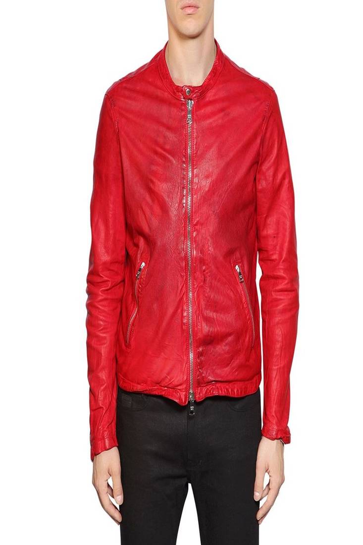 Men's genuine lambskin leather jacket leather motorcycle biker racer style jacket-cl-m62