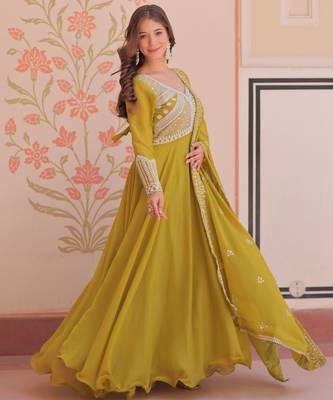 Green color heavy and coading embroidered with beads wedding special gown with dupattta 5