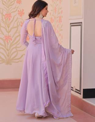 Lavender color heavy and coading embroidered with beads wedding special gown with dupattta 2