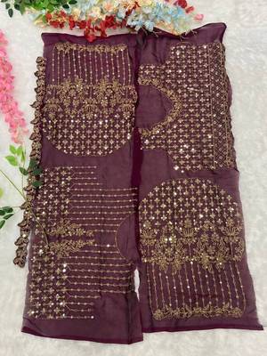 Wine dori zari and sequins work kasturi silk blend georgette saree 4