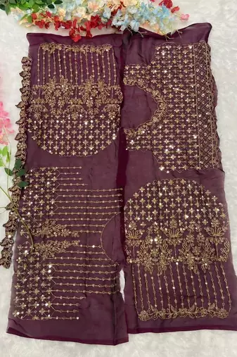 Wine dori zari and sequins work kasturi silk blend georgette saree