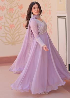 Lavender color heavy and coading embroidered with beads wedding special gown with dupattta 5