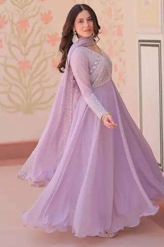Lavender color heavy and coading embroidered with beads wedding special gown with dupattta