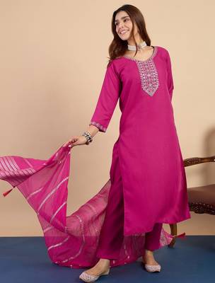 Pink color sophisticated cotton blend embroidered fancy kurta set 4