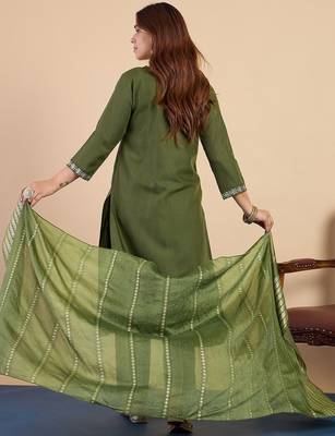 Mahendi color sophisticated cotton blend embroidered fancy kurta set 2