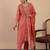 Peach color sophisticated cotton blend fabric embroidered fancy kurta set
