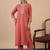 Peach color sophisticated cotton blend fabric embroidered fancy kurta set