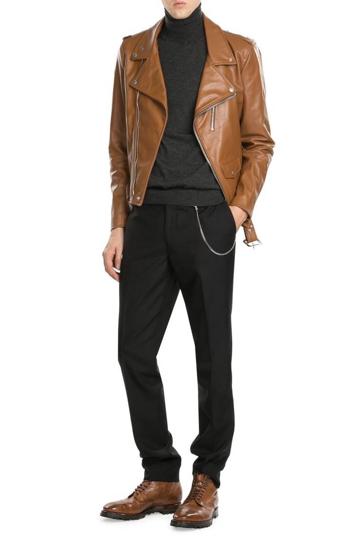 Men's genuine lambskin leather jacket leather motorcycle biker racer style jacket-cl-m77