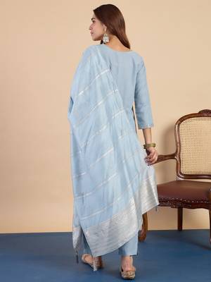Grey color sophisticated cotton blend embroidered fancy kurta set 2