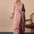 Peach color sophisticated silk blend fabric embroidered fancy kurta set