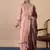 Peach color sophisticated silk blend fabric embroidered fancy kurta set