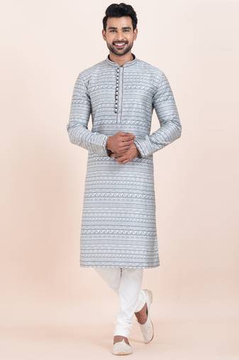 Blue jacquard silk premium designer festive wear kurta pyjama set