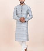 Blue jacquard silk premium designer festive wear kurta pyjama set