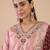 Peach color sophisticated silk blend fabric embroidered fancy kurta set