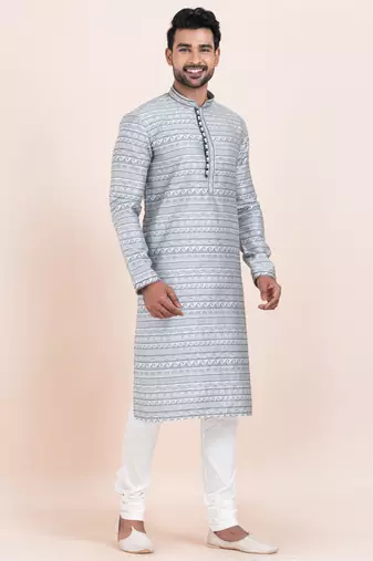 Blue jacquard silk premium designer festive wear kurta pyjama set
