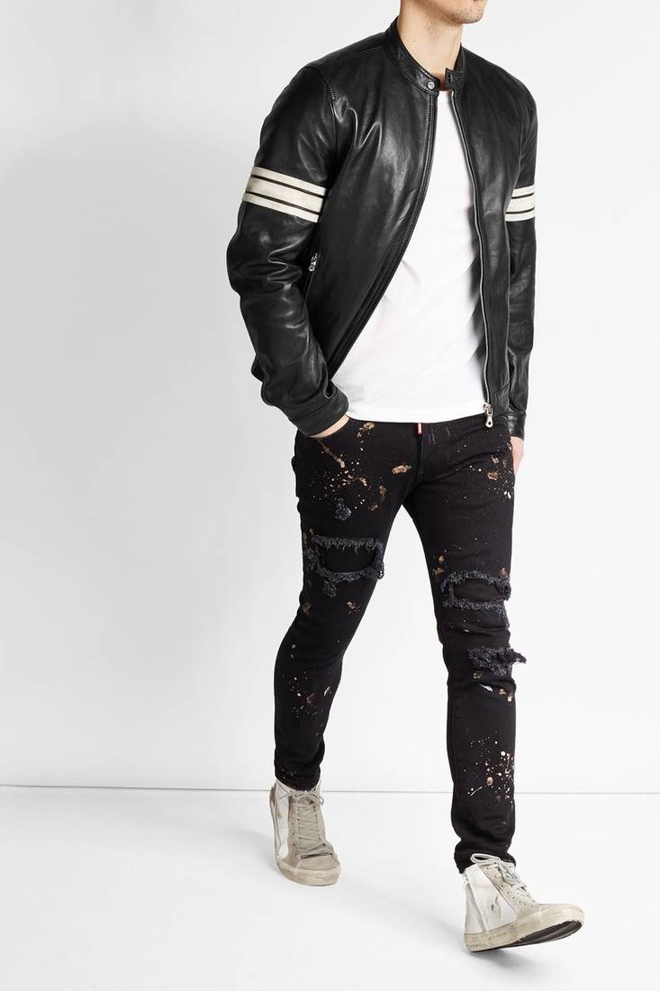 Men's genuine lambskin leather jacket leather motorcycle biker racer style jacket-cl-m82