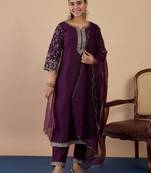 Wine color sophisticated silk blend fabric embroidered fancy kurta set