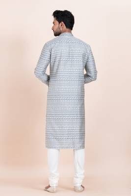 Blue jacquard silk premium designer festive wear kurta pyjama set 5