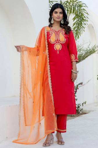 Pink color viscose rayon  fabric designer embroidery work graceful designer kurta set for girls