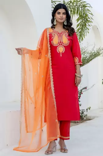 Pink color viscose rayon  fabric designer embroidery work graceful designer kurta set for girls