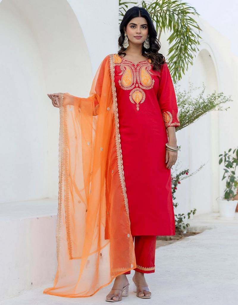 Pink color viscose rayon  fabric designer embroidery work graceful designer kurta set for girls