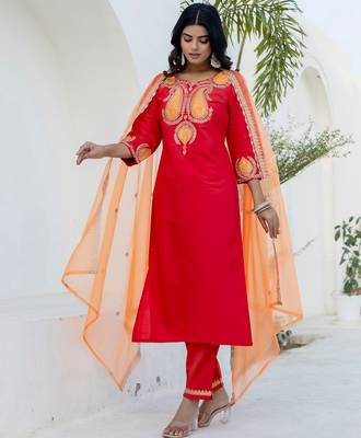 Pink color viscose rayon embroidery graceful kurta set for girls 4