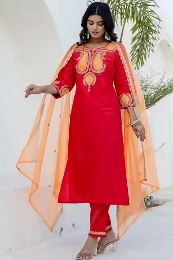 Pink color viscose rayon embroidery graceful kurta set for girls