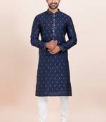 Navy blue cotton jacquard  premium designer festive wear kurta pyjama set