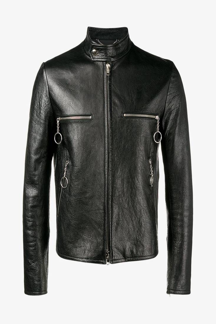 Men's genuine lambskin leather jacket leather motorcycle biker racer style jacket-cl-m89