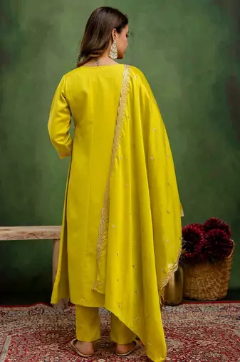 Lemon color viscose rayon embroidery graceful kurta set for girls