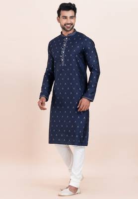Navy blue cotton jacquard  premium designer festive wear kurta pyjama set 2
