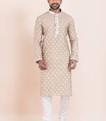 Brown cotton jacquard  premium designer festive wear kurta pyjama set