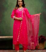 Pink color silk blend fabric designer embroidery work graceful designer kurta set for girls